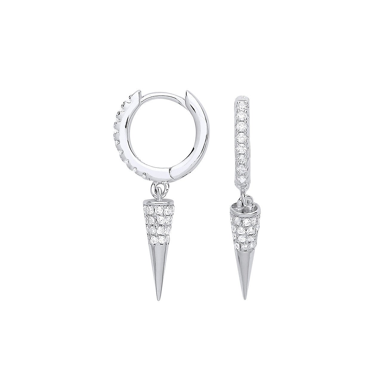 Sterling Silver Cubic Zirconia Huggies Pin Drop Earrings