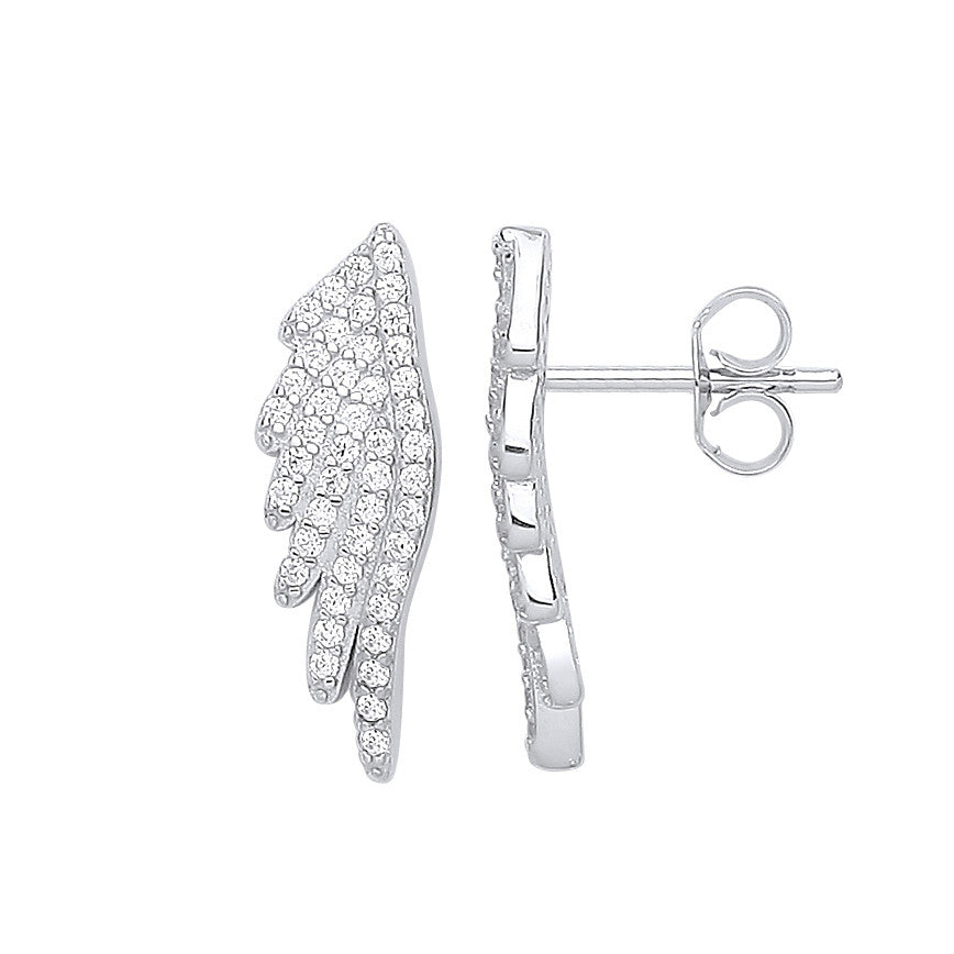 Sterling Silver Angel Wing Cubic Zirconia Studs