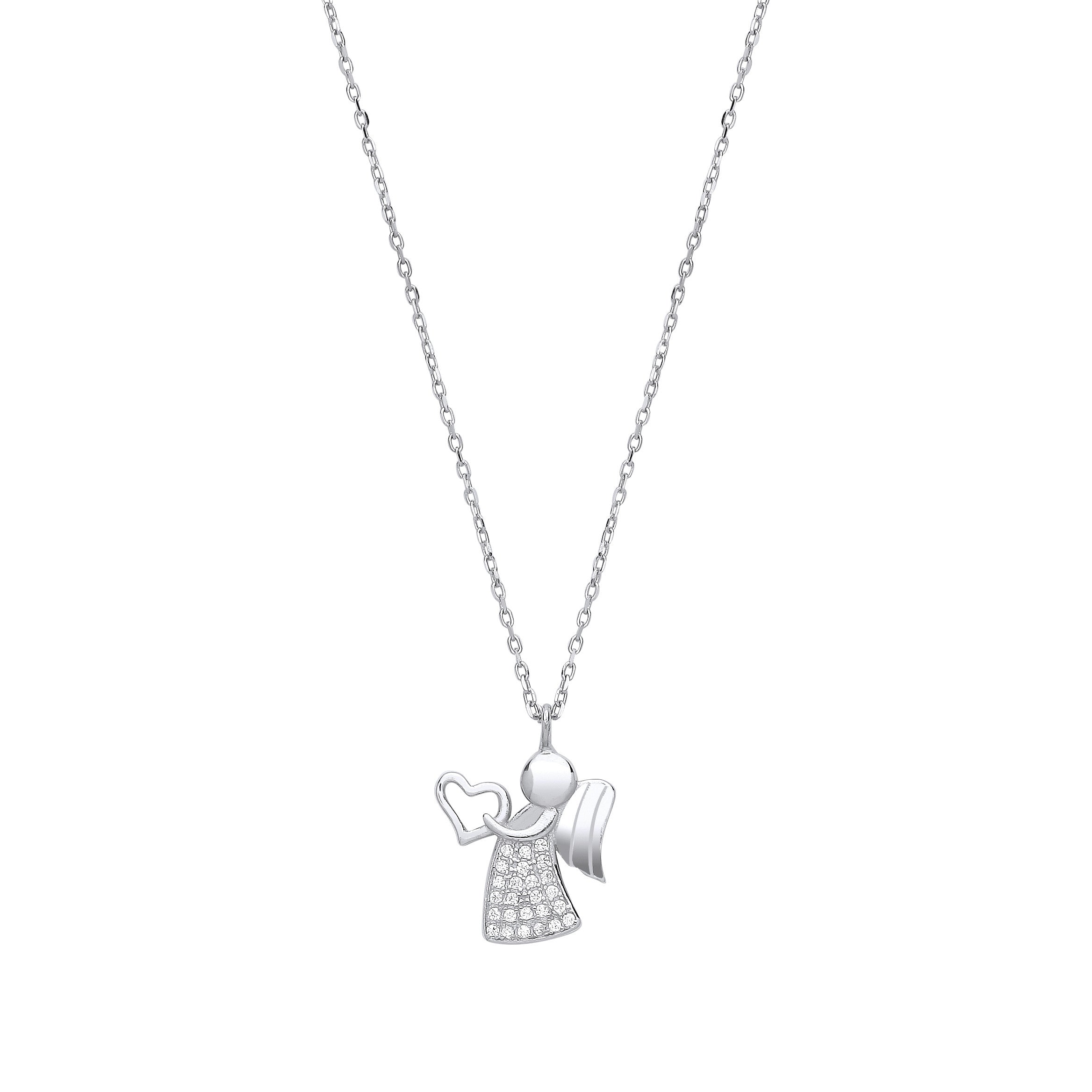 Sterling Silver Angel with Heart Pendant Necklace