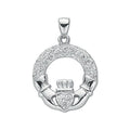 Sterling Silver Pave Set Cubic Zirconia Claddagh Drop Pendant