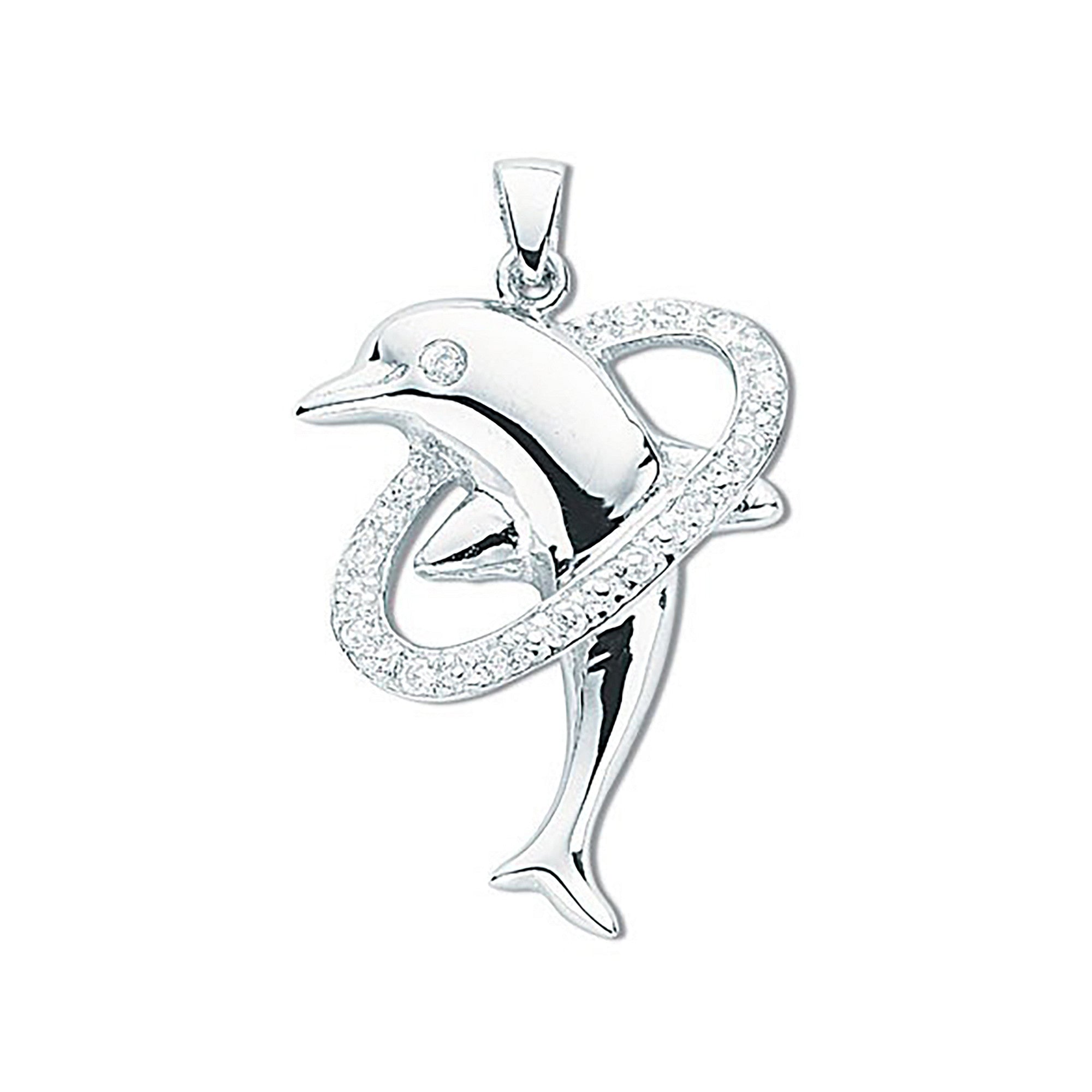 Sterling Silver Cubic Zirconia Dolphin Pendant