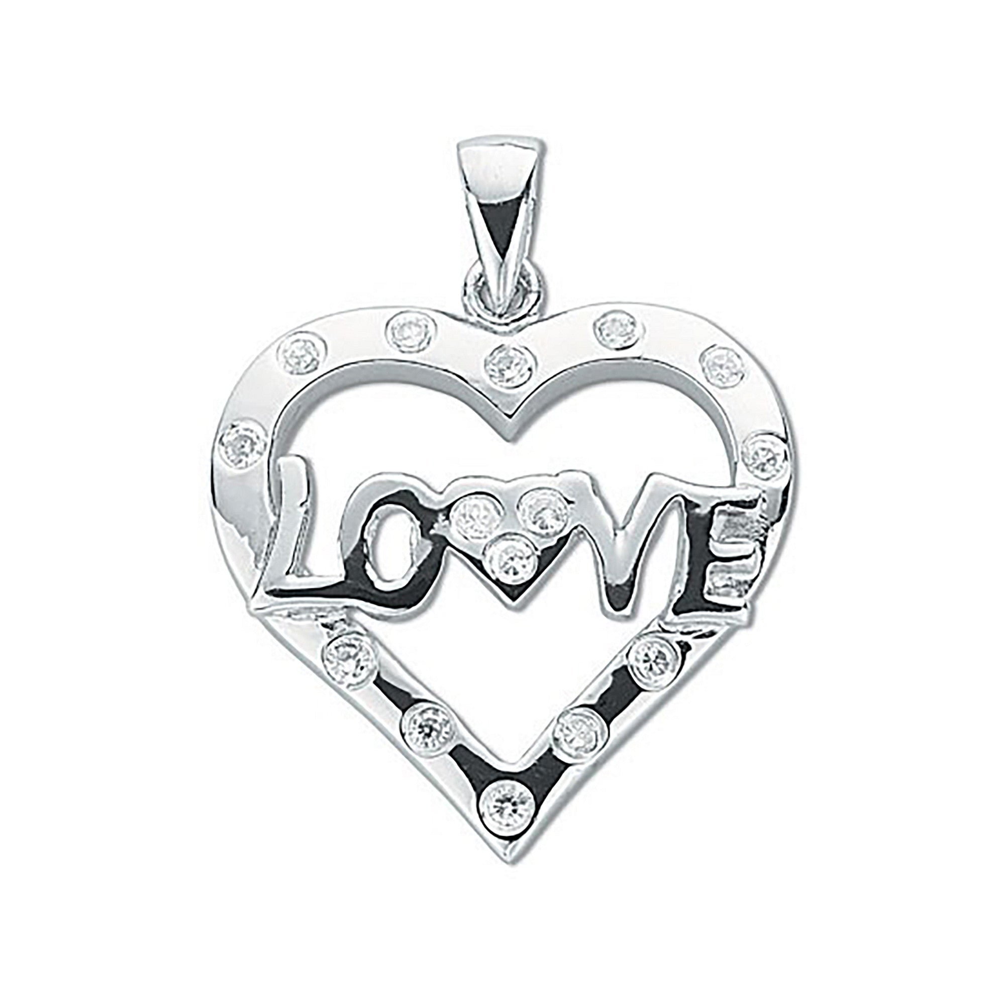 Sterling Silver Cubic Zirconia Heart Love Pendant
