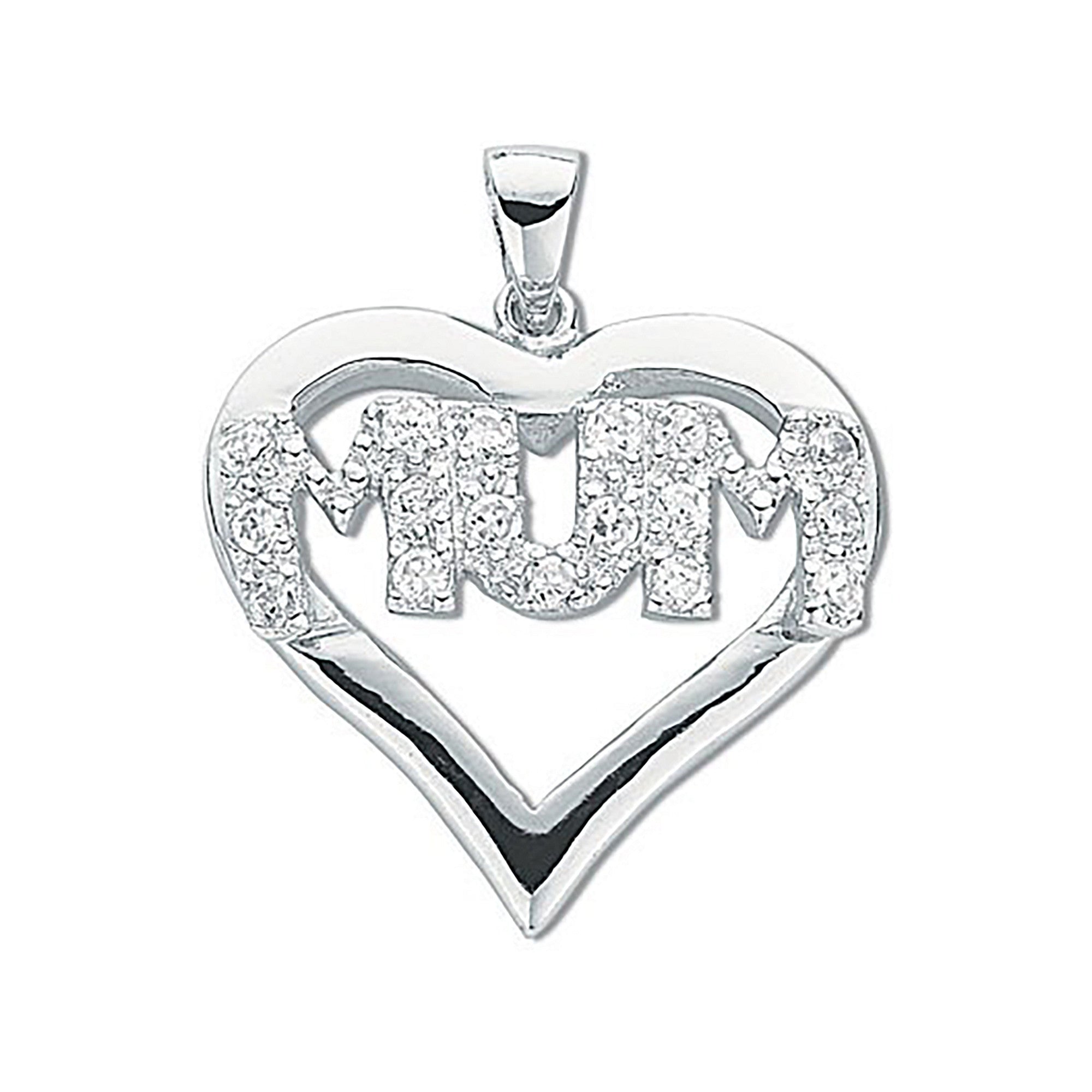 Sterling Silver Cubic Zirconia Heart Mum Pendant