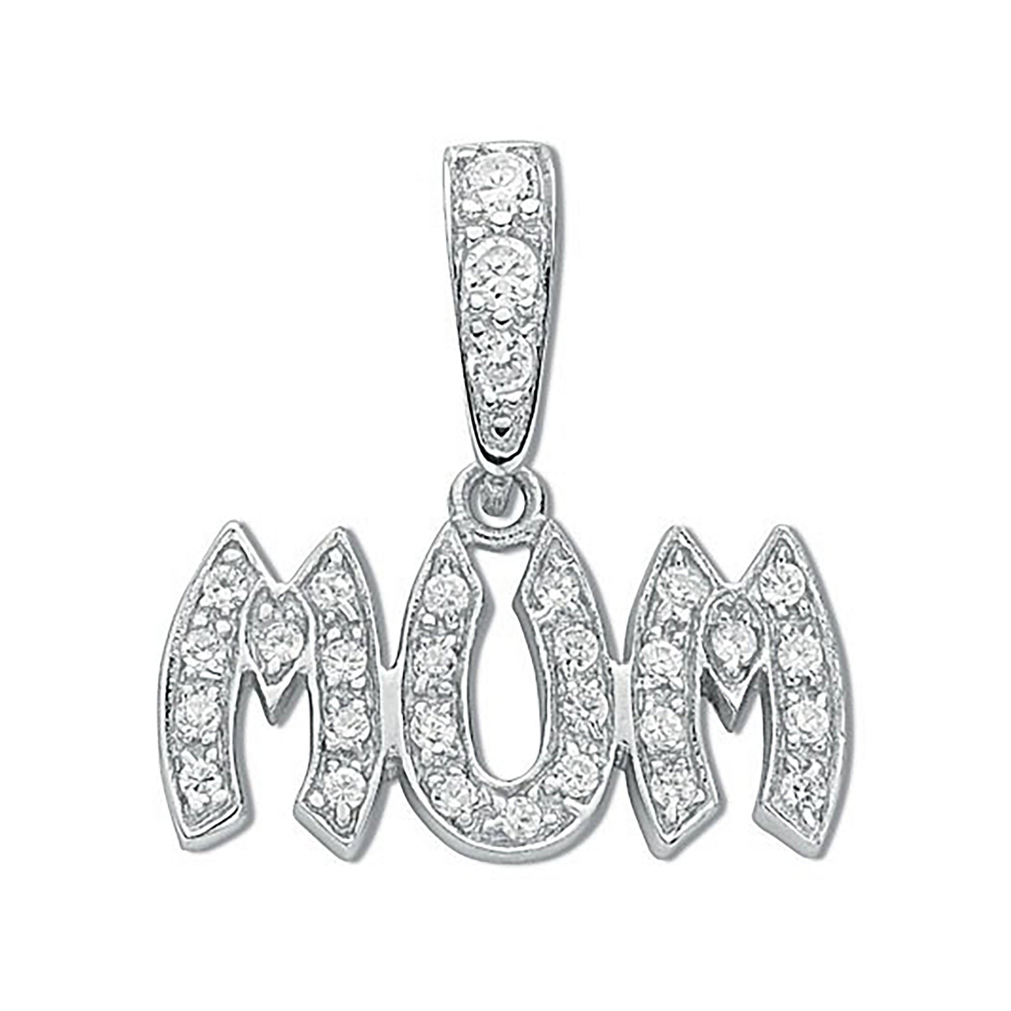 Sterling Silver Pave Set Cubic Zirconia Mum Drop Pendant