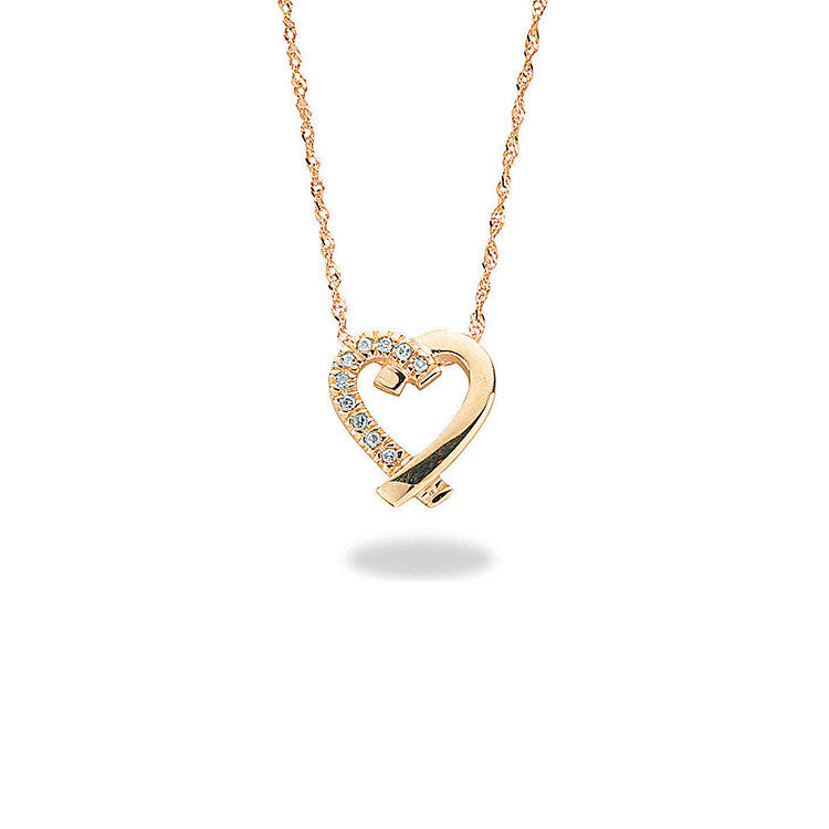 9ct Yellow Gold 0.05ct Diamond Heart Pendant with 18in/45cm Chain