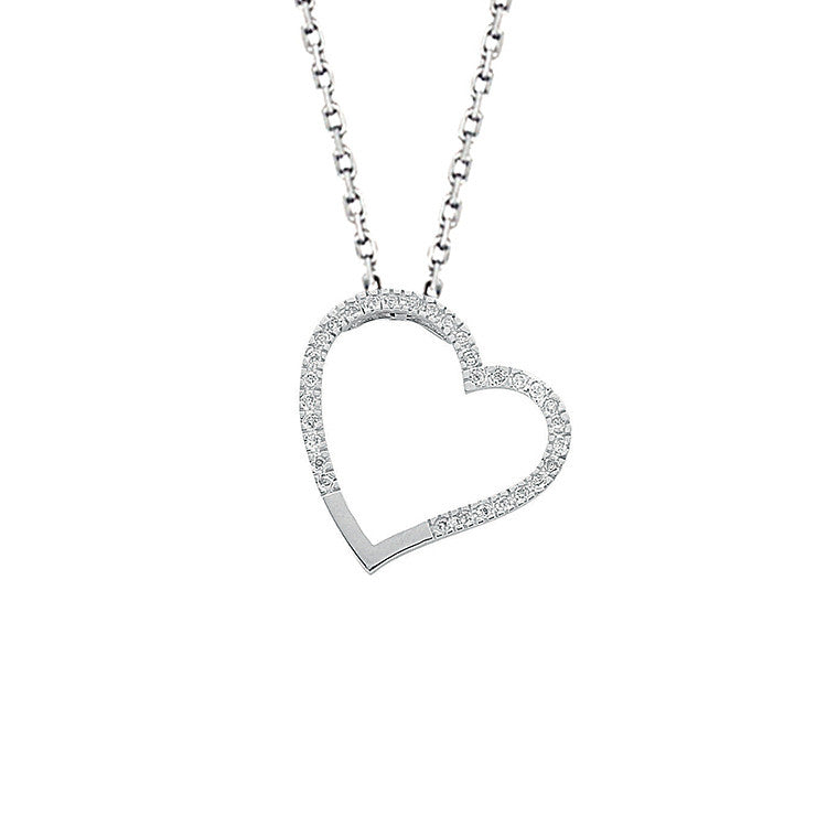9ct White Gold 0.12ct Diamond Heart Pendant with 18in/45cm Chain