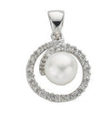 9ct White Gold 0.10ct Diamond & Freshwater Pearl Pendant
