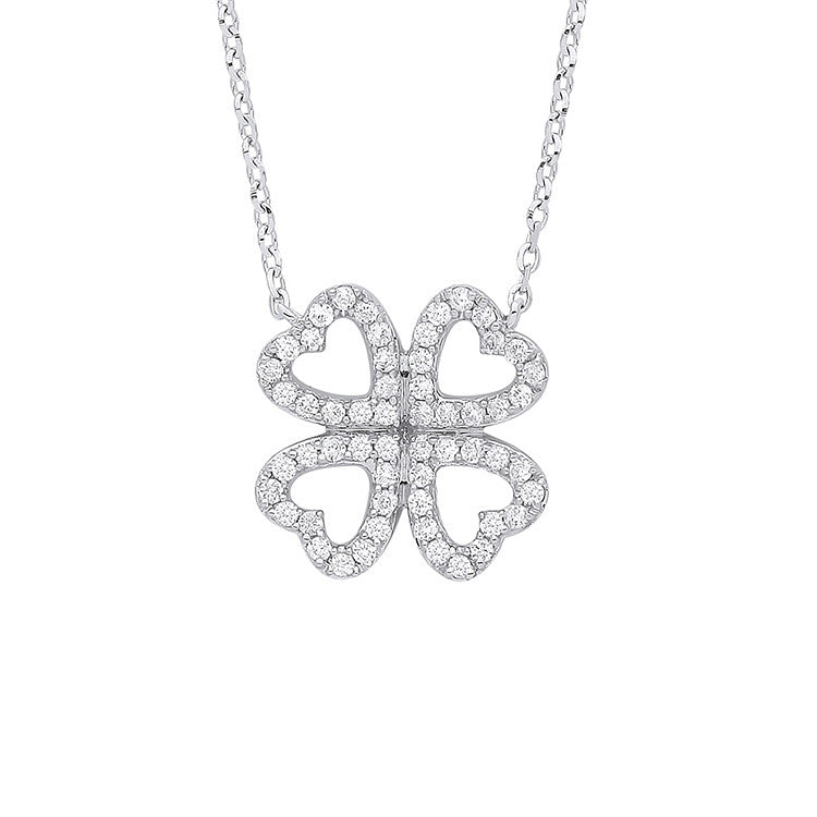9ct White Gold 0.18ct Diamonds Four-leaf Clover (18in/45cm) Chain