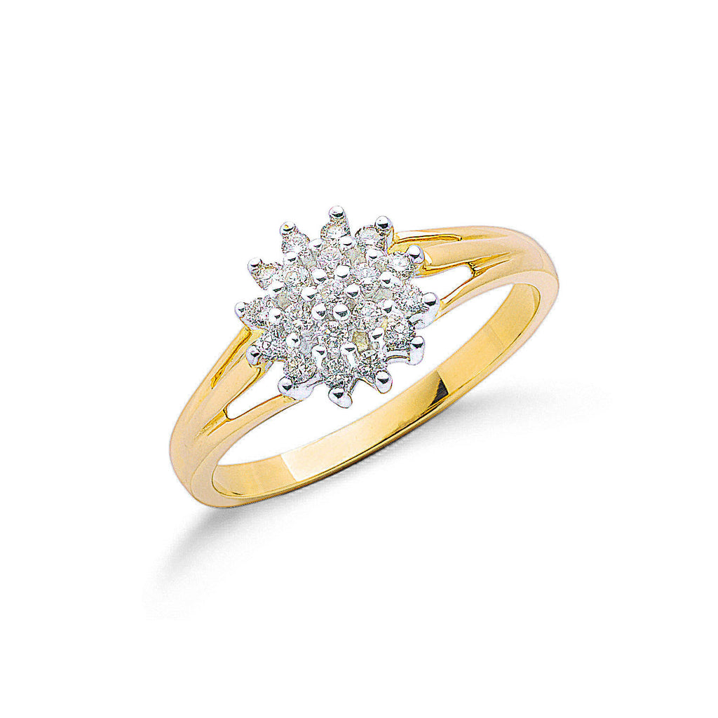 9ct Yellow Gold 0.25ctw Diamond Cluster Ring