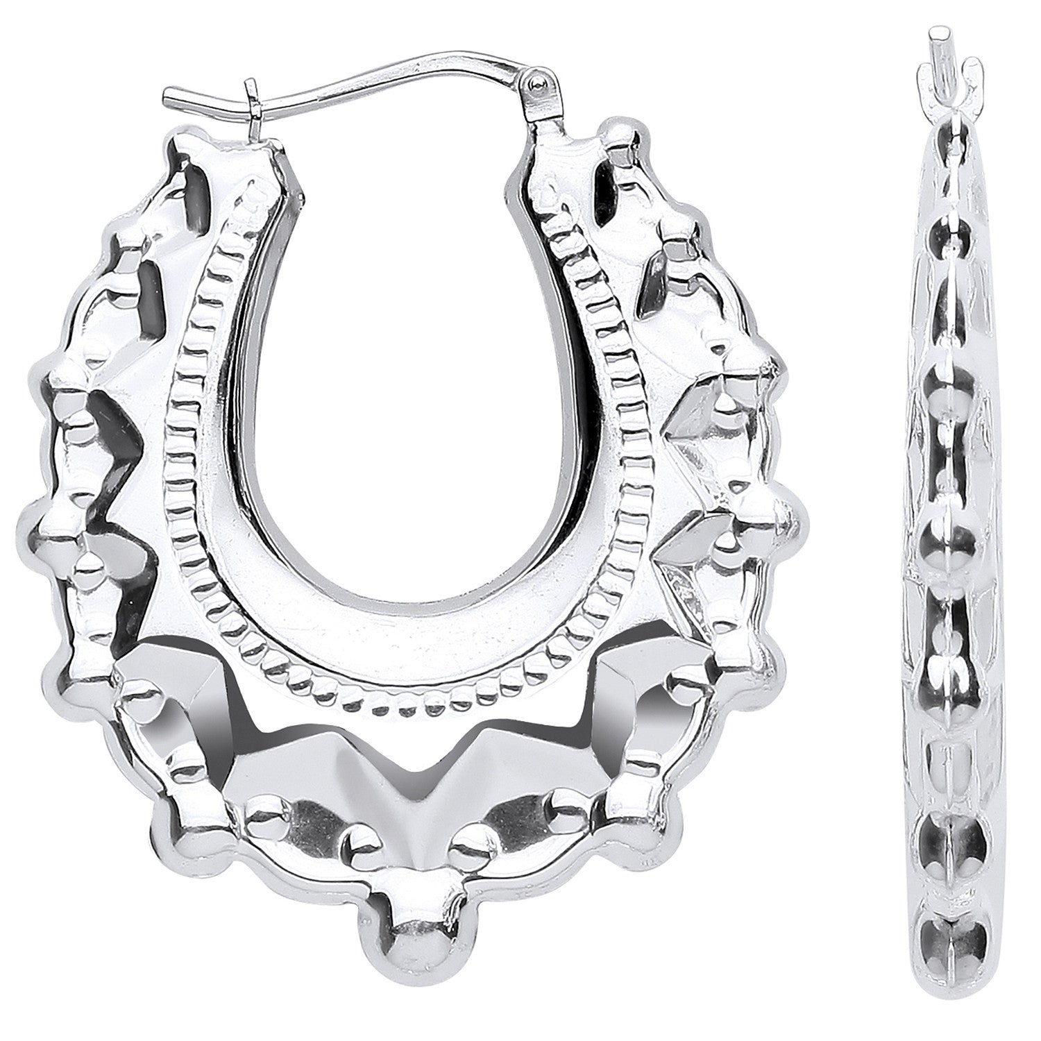 Sterling Silver Embossed Hinged Medium Oval Creoles