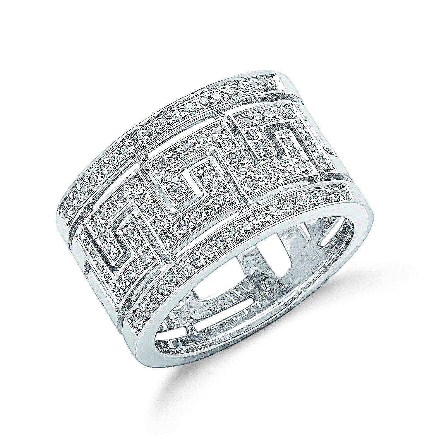 9ct White Gold 0.50ct Diamond Greek Key Ring