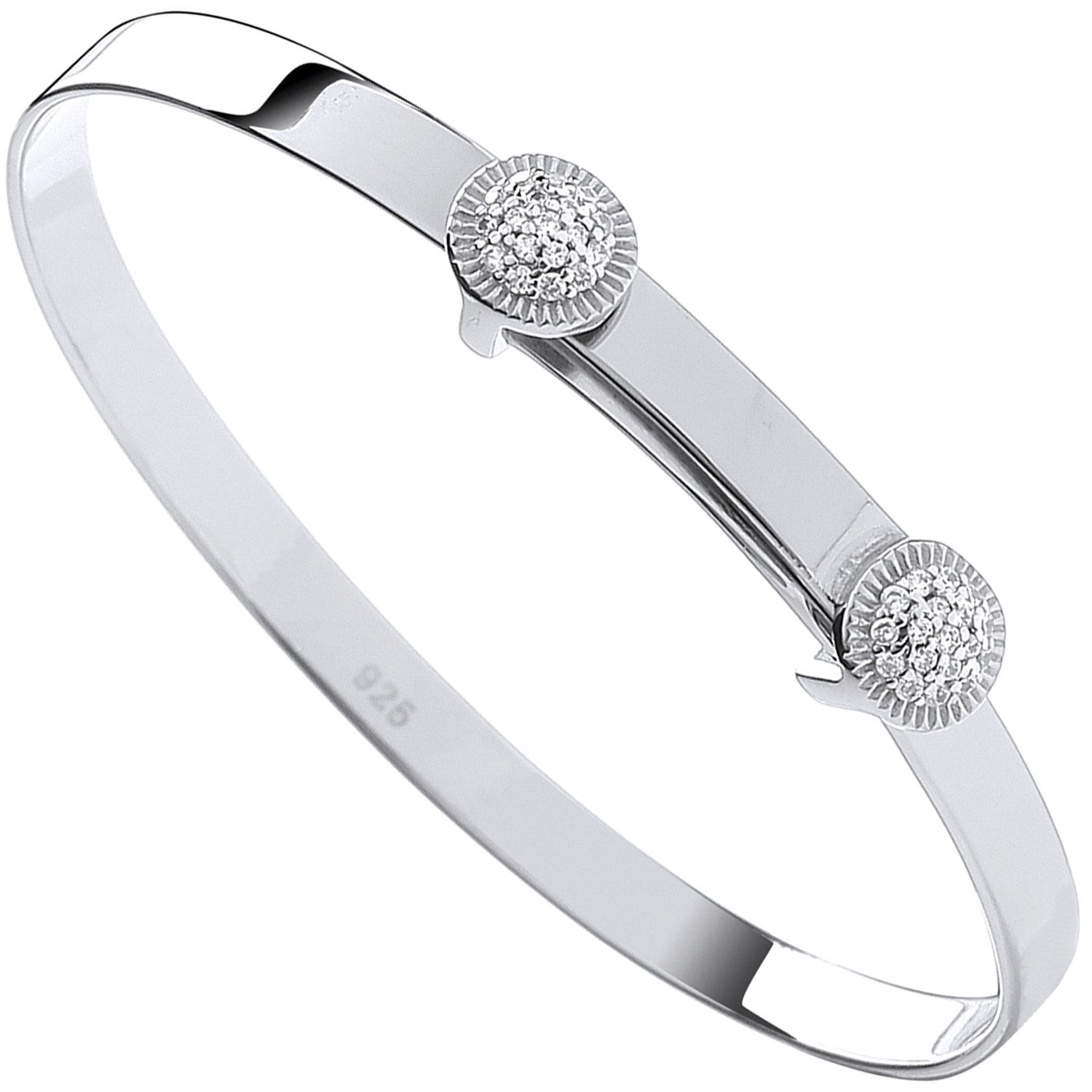 Sterling Silver Expandable Cubic Zirconia Round Studs Baby Bangle