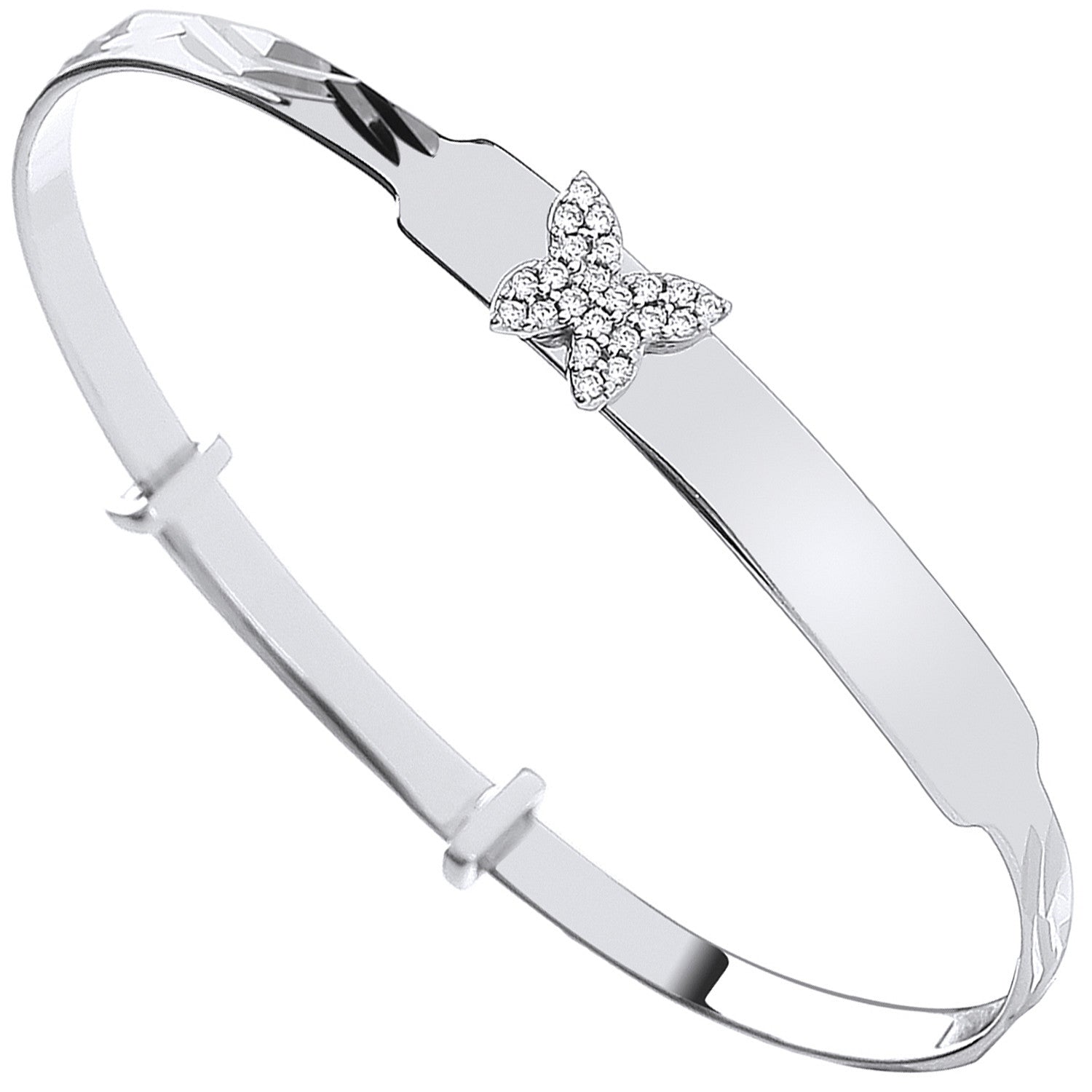 Sterling Silver Cubic Zirconia Butterfly Expandable ID Baby Bangle