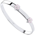 Sterling Silver Pink Enamel & Cubic Zirconia Flowers Expandable Baby Bangle