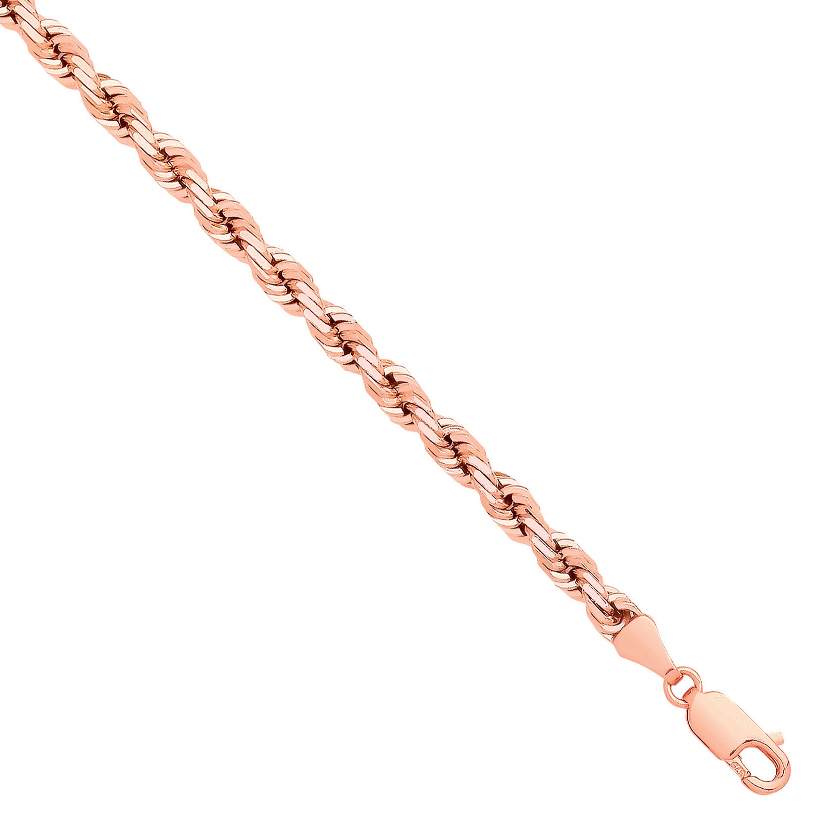9ct Rose Gold Solid Diamond Cut 4.2mm Rope Chain