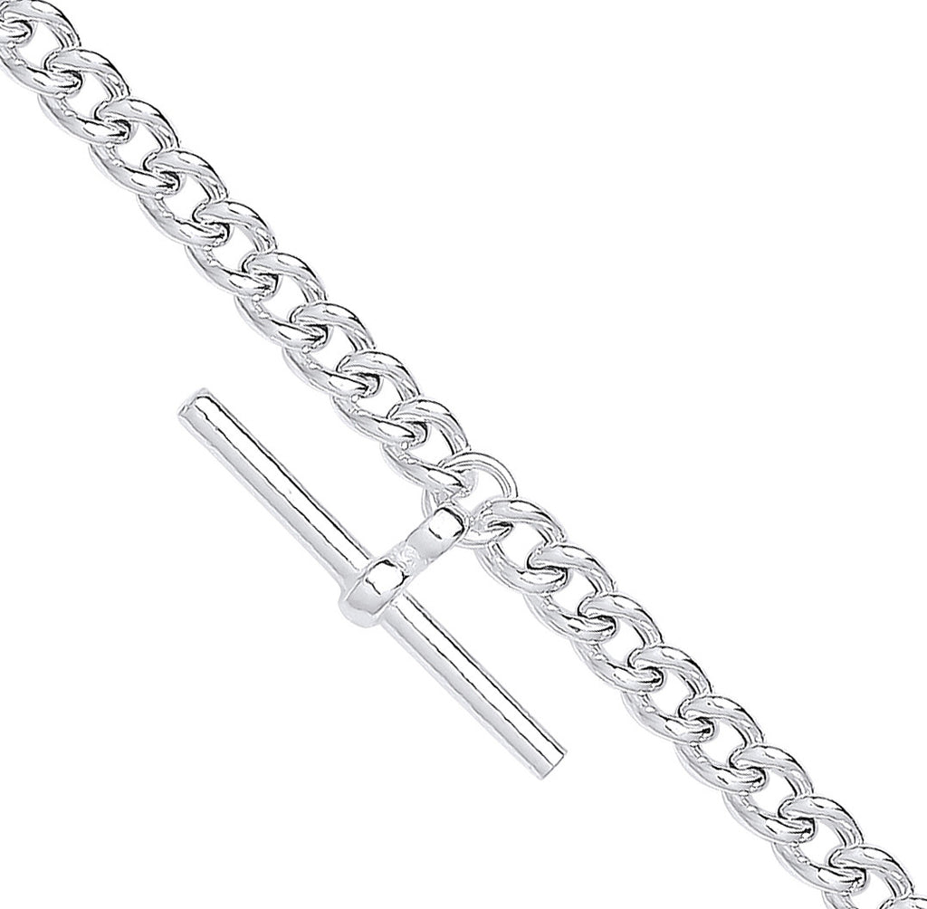 Sterling Silver T-Bar Pendant Curb Chain Necklace/Bracelet