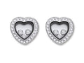 Sterling Silver Floating Cubic Zirconia Heart Stud Earrings