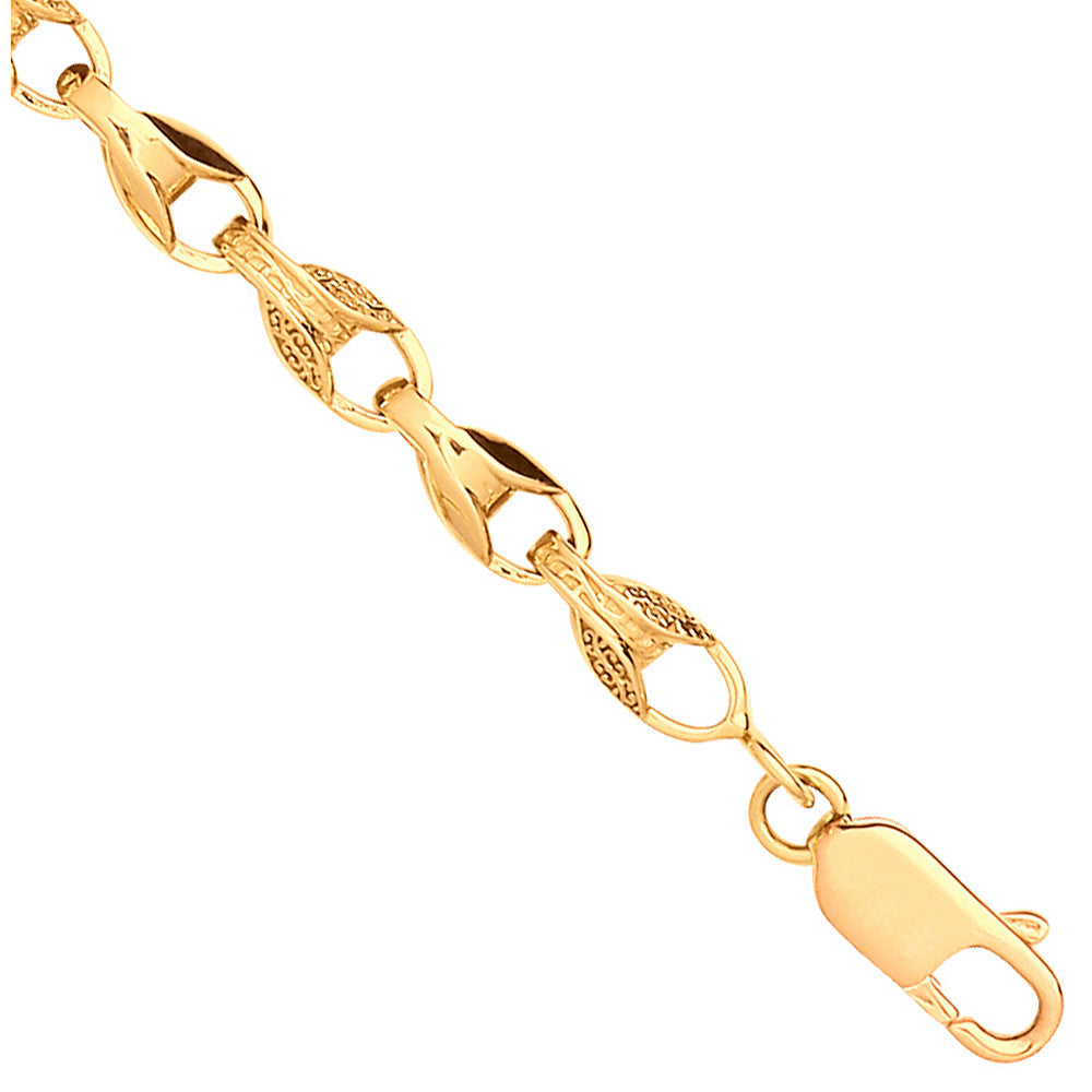 9ct Yellow Gold Plain and Engraved 5mm Tulip Chain