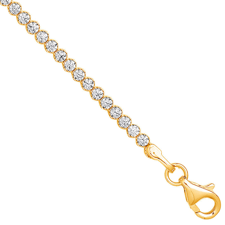 9ct Yellow Gold 2.1mm Round Cubic Zirconia Ladies Tennis Bracelet