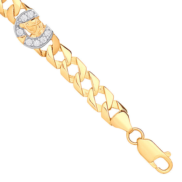 9ct Yellow Gold Lucky Horseshoe Cubic Zirconia Charms Baby Bracelet