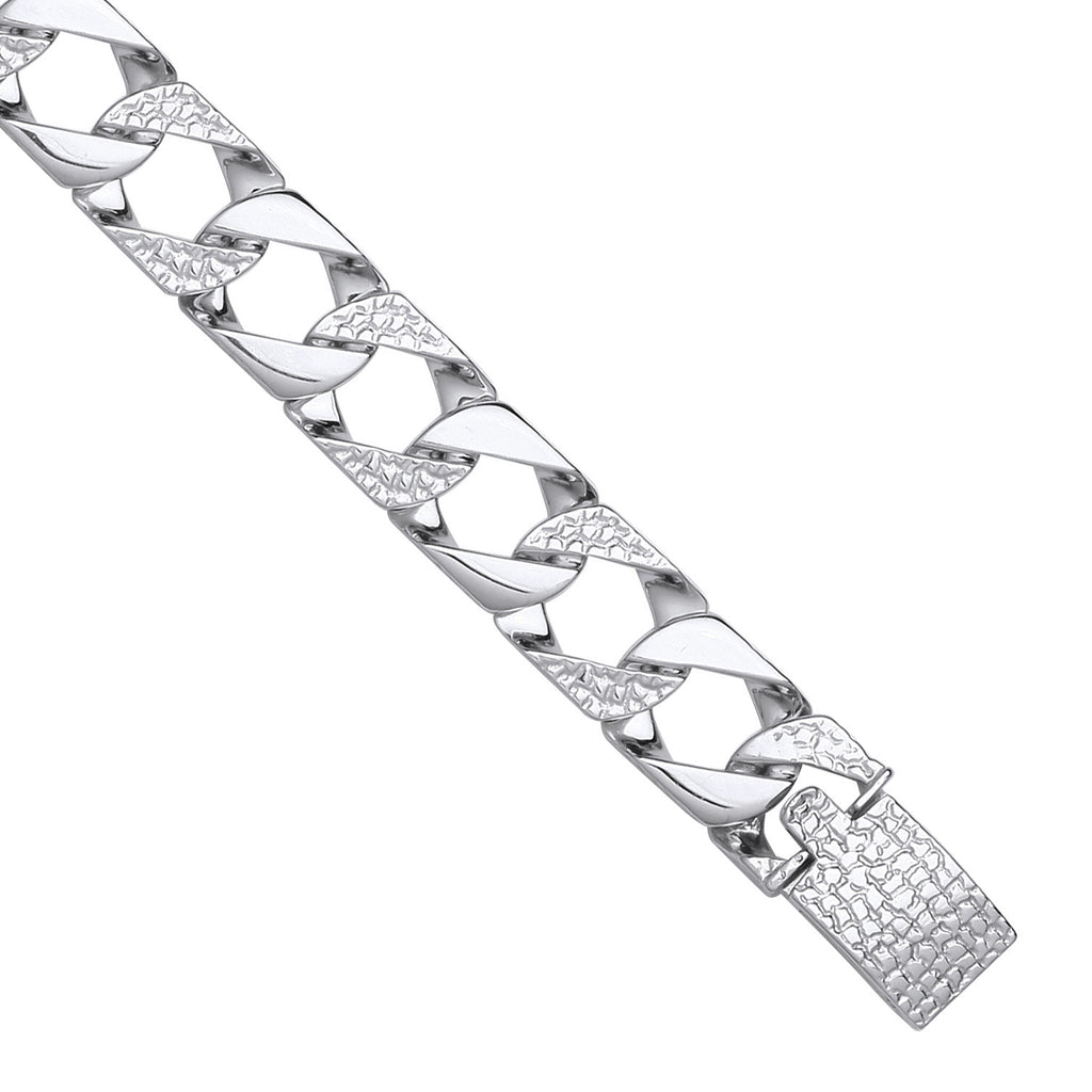 Sterling Silver 11mm Plain & Patterned Cast Link Bracelet