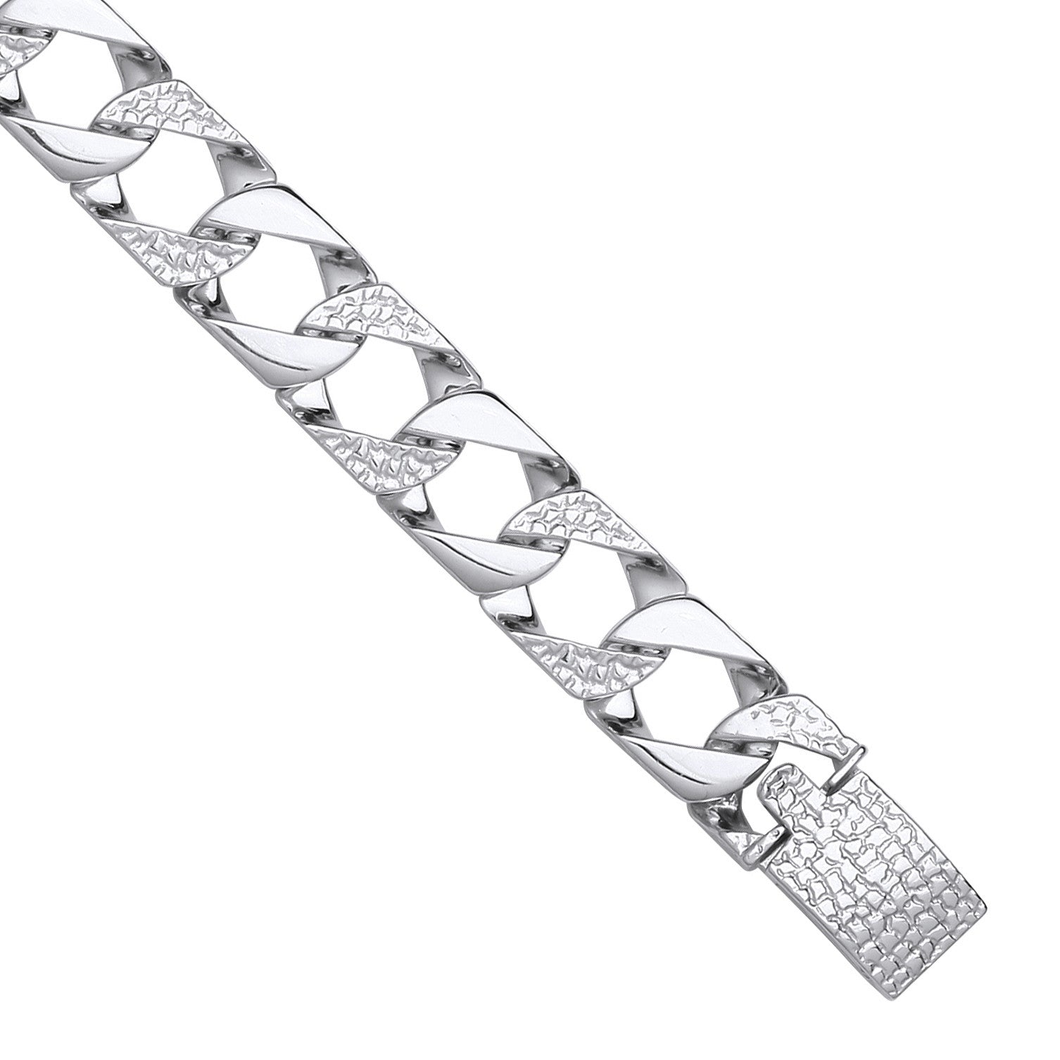 Sterling Silver 11mm Plain & Patterned Cast Link Bracelet