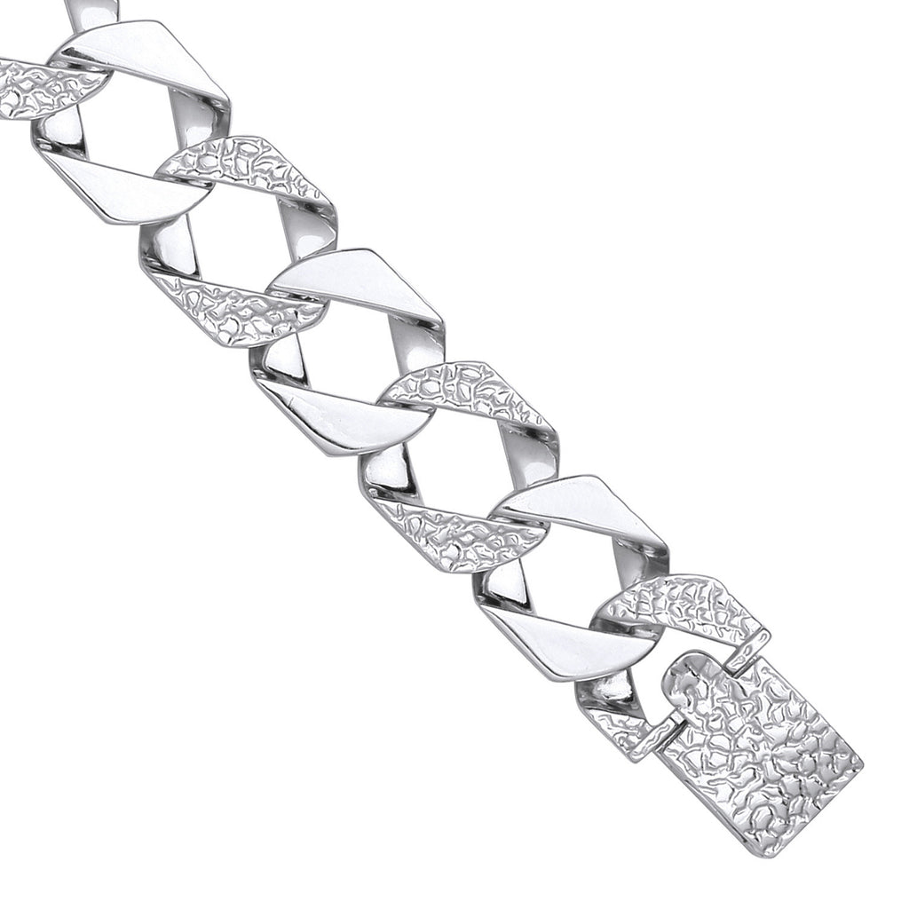 Sterling Silver 15mm Plain & Patterned Cast Link Bracelet