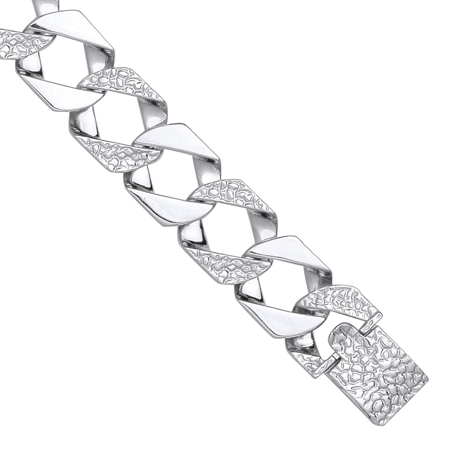 Sterling Silver 15mm Plain & Patterned Cast Link Bracelet