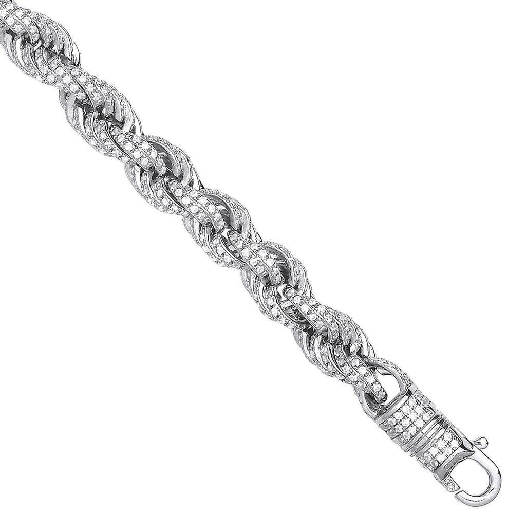 Sterling Silver 7mm Cubic Zirconia Set Rope Chain