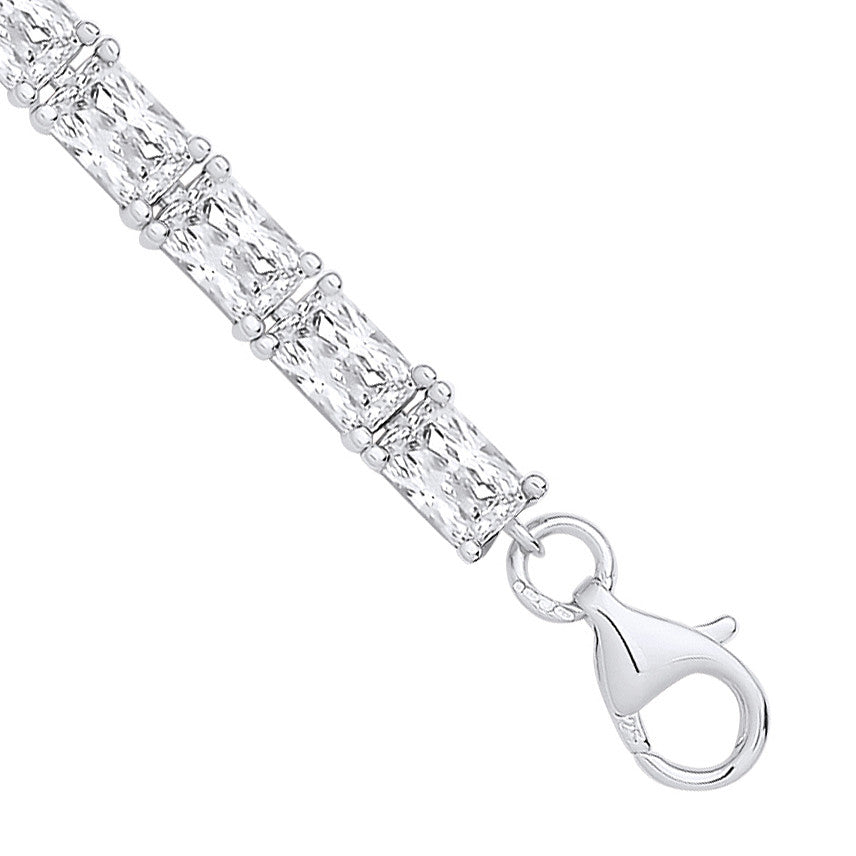 Sterling Silver Emerald Cut Cubic Zirconia Tennis Bracelet