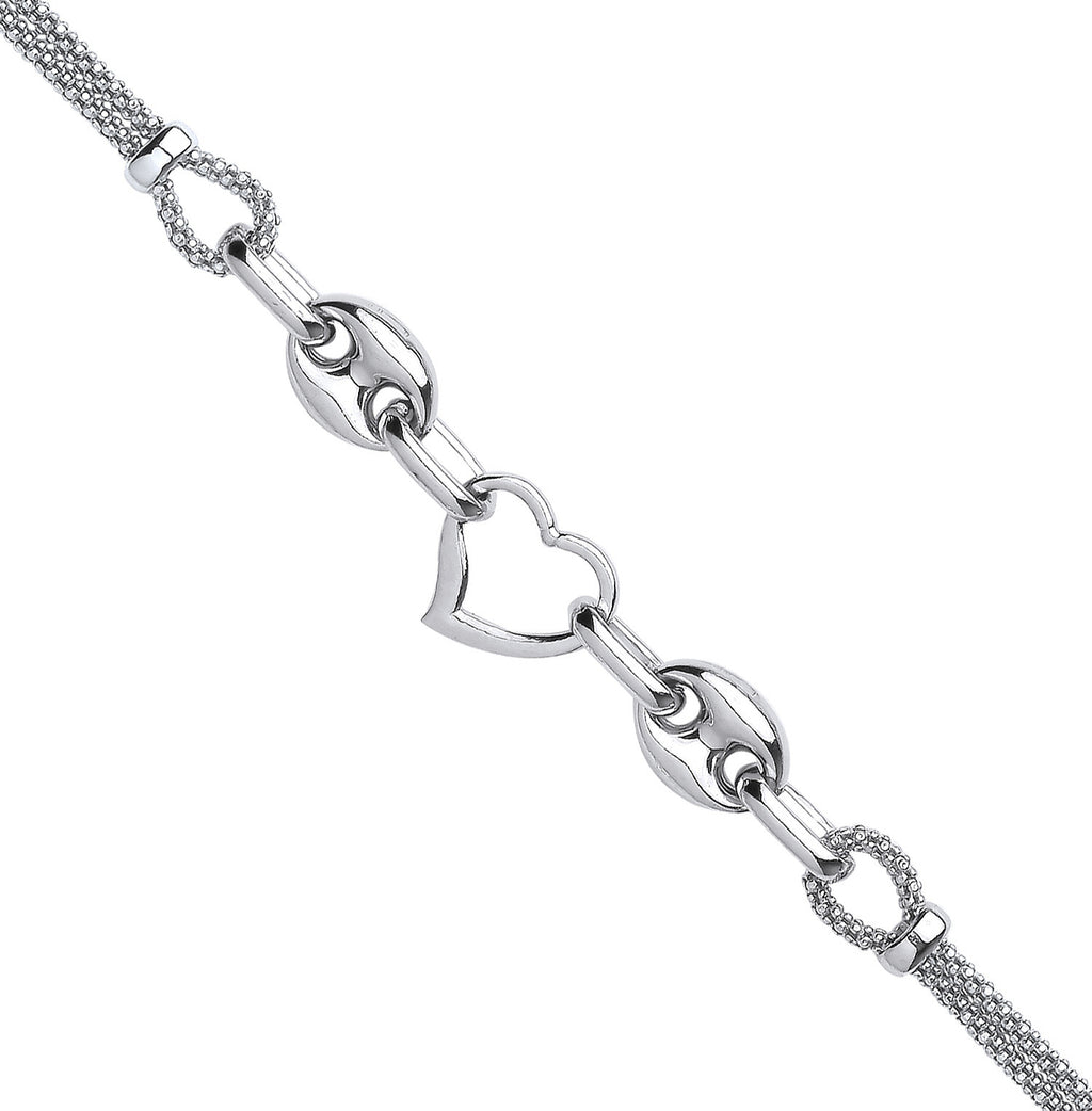 Sterling Silver Heart & Coffee Bean Popcorn Bracelet