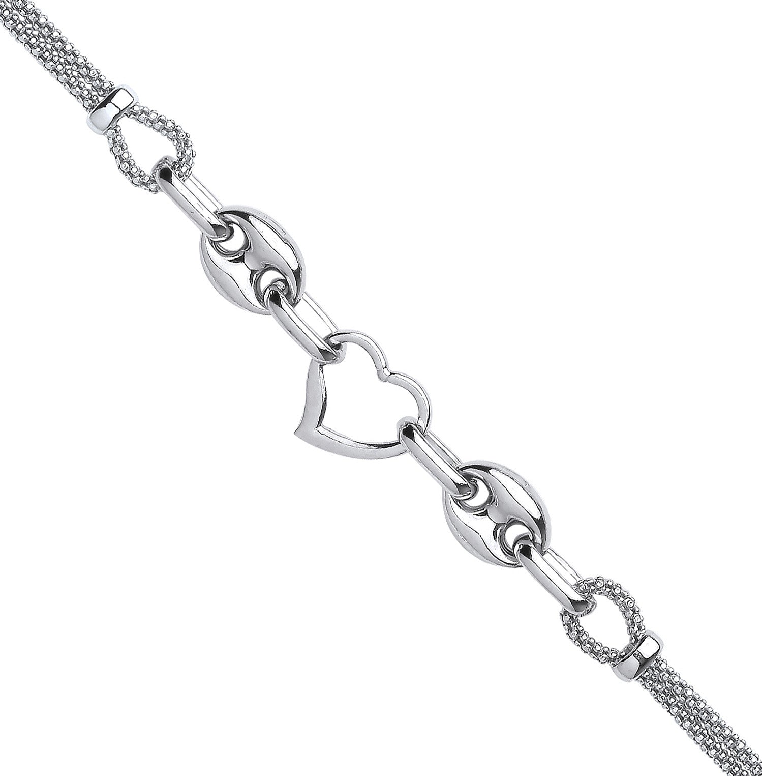 Sterling Silver Heart & Coffee Bean Popcorn Bracelet