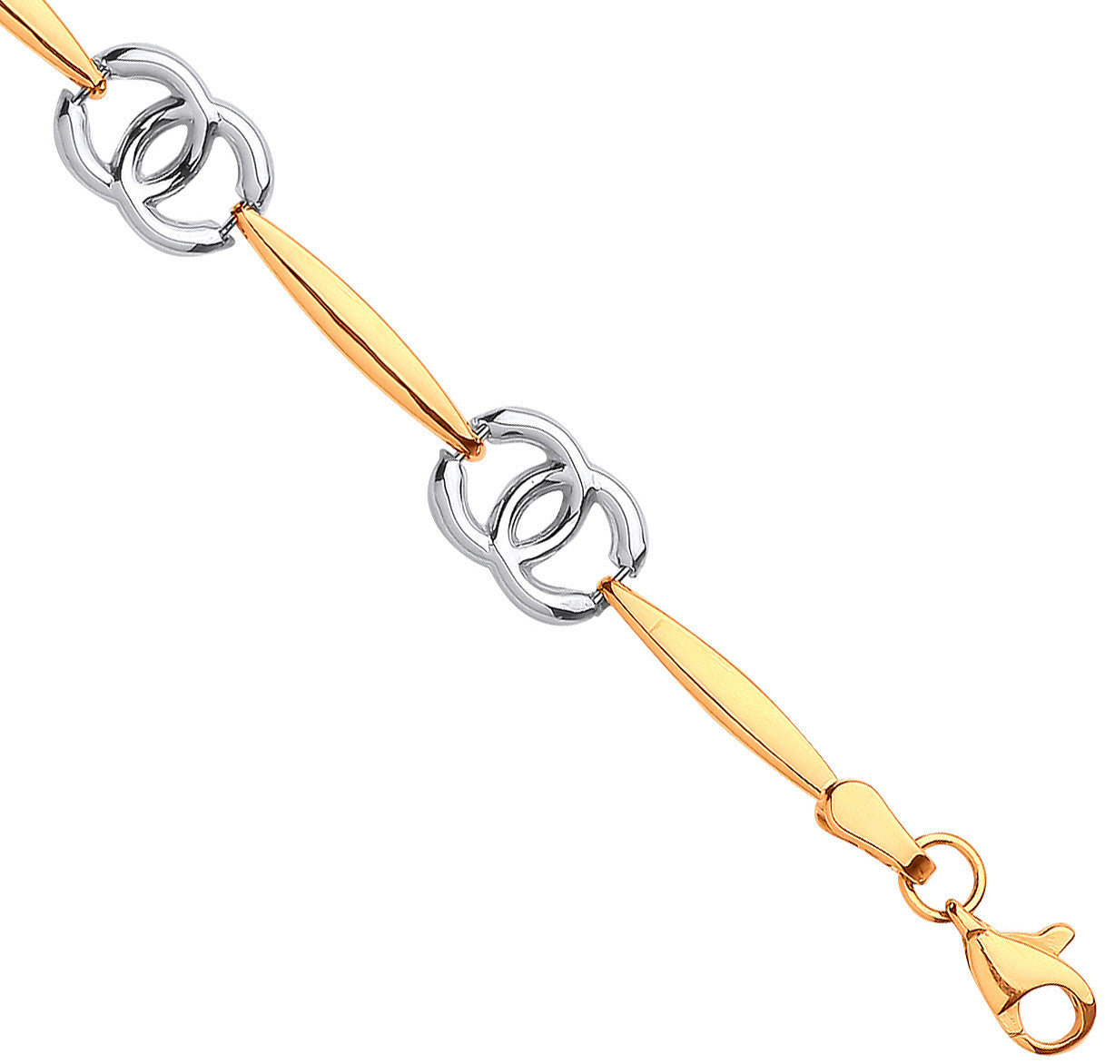 9ct White & Yellow Gold Interlocking Circles Ladies Bracelet