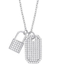 Sterling Silver Cubic Zirconia Padlock & Dog Tag Necklace
