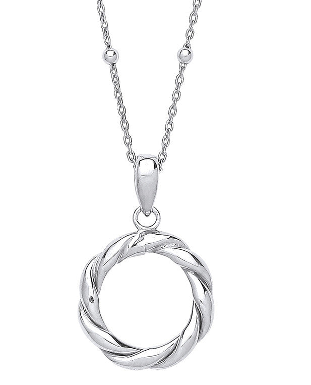 Sterling Silver Twisted Circle Of Life Pendant on Beaded Necklace