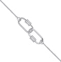 Sterling Silver Paper Clip Cubic Zirconia Ladies Bracelet