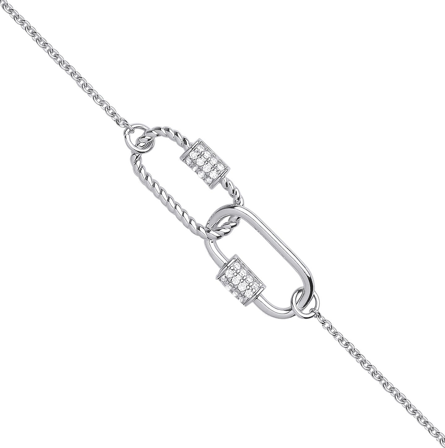 Sterling Silver Paper Clip Cubic Zirconia Ladies Bracelet
