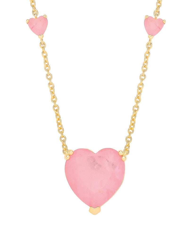 Sterling Silver Yellow Gold Plated, Pink Heart Necklace