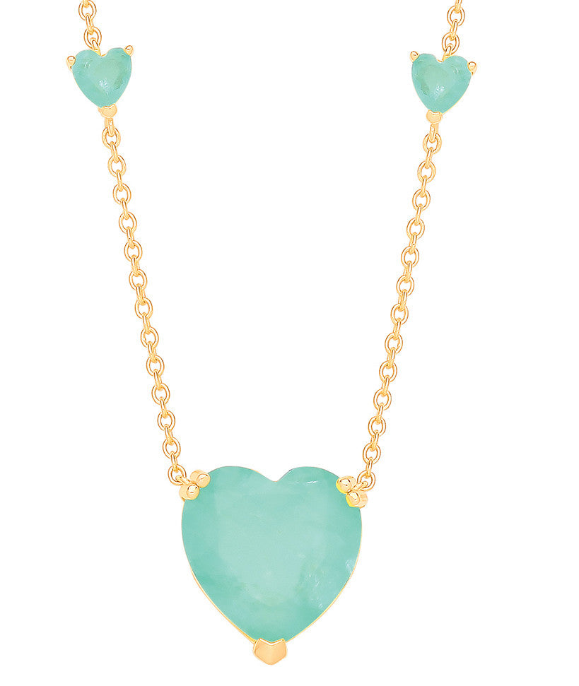 Sterling Silver Yellow Gold Plated, Green Heart Necklace