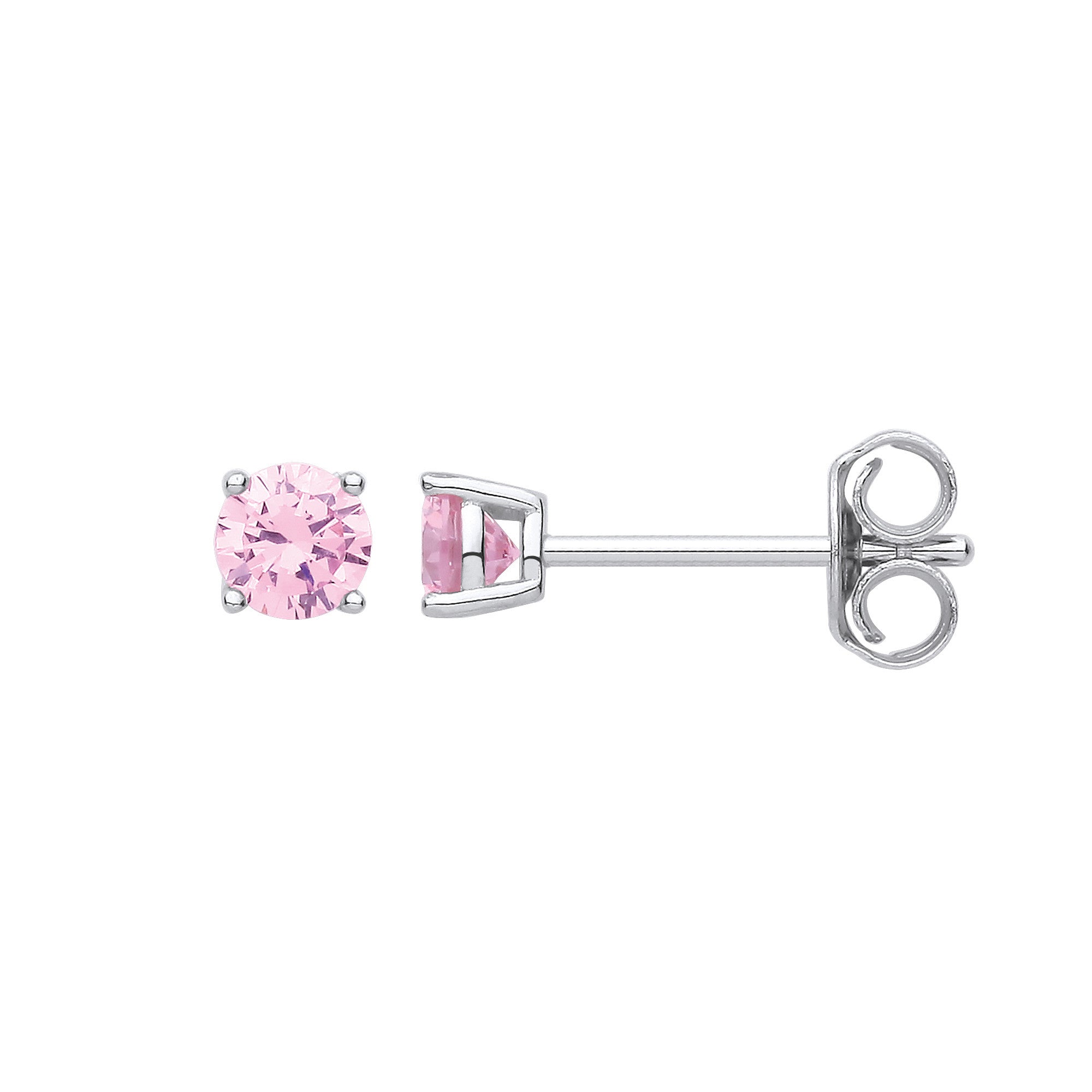 Sterling Silver Pink Cubic Zirconia Round Brilliant 4mm Studs