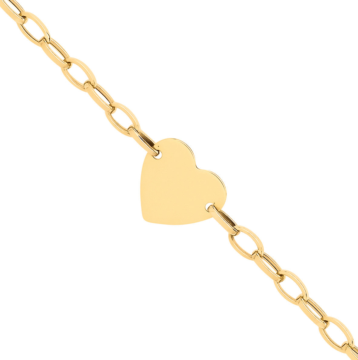 9ct Yellow Gold Heart Plate Belcher Link Ladies Bracelet