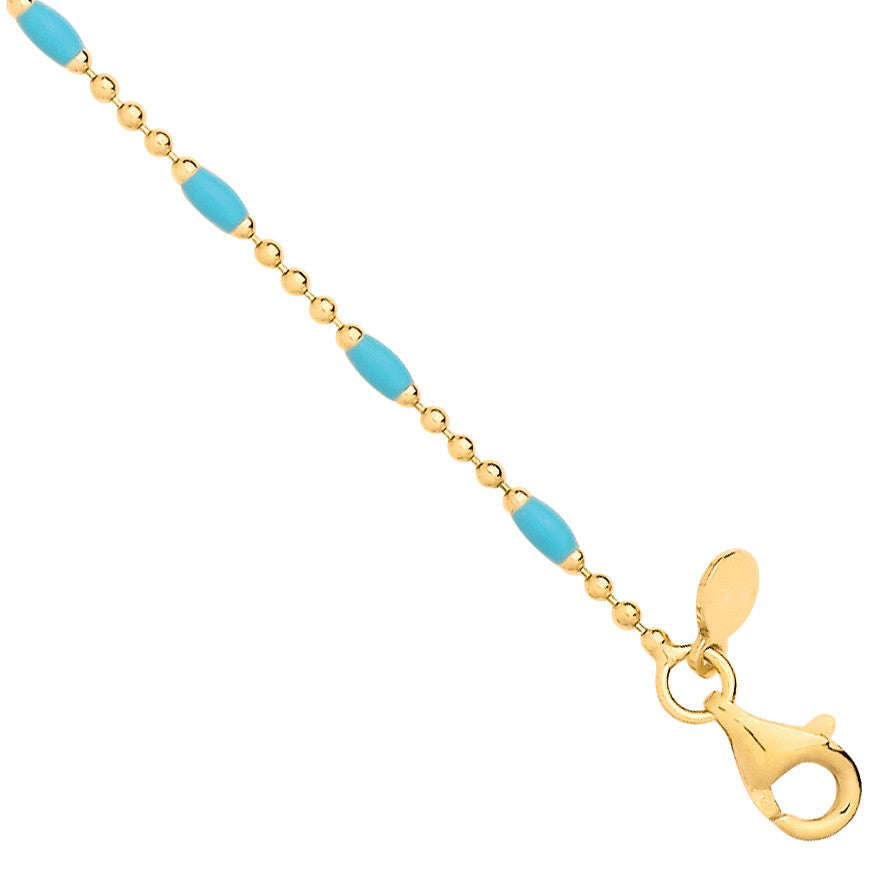 Sterling Silver Yellow Gold Plated Blue Enamel Anklet