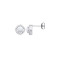 Sterling Silver Opal & Cubic Zirconia Halo Style Stud Earrings