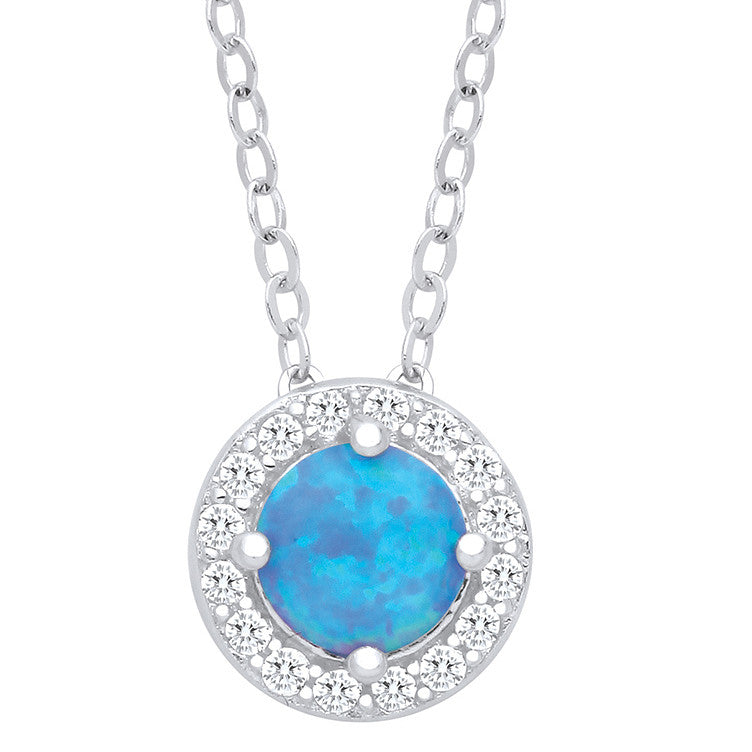 Sterling Silver Blue Opal Round Pendant with Chain