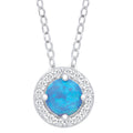 Sterling Silver Blue Opal Round Pendant with Chain