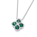 Green Four Leaf Clover Cubic Zirconia Sterling Silver Necklace