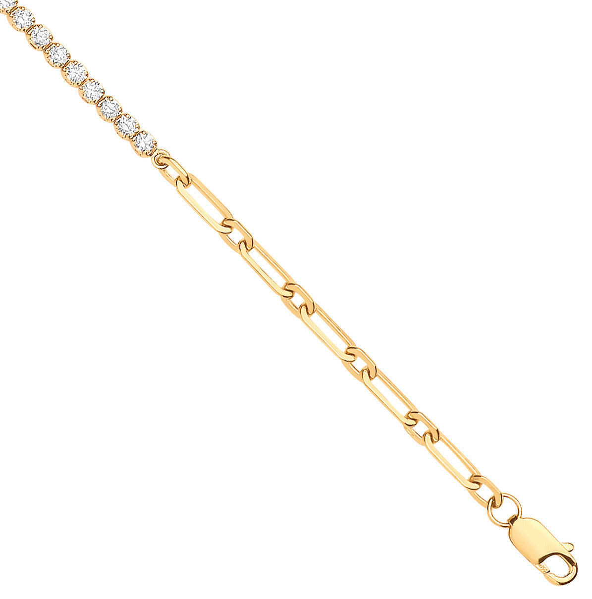 18ct Yellow Gold Half & Half Diamond Tennis Bracelet 0.80ctw