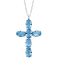 Sterling Silver Blue Crystal Cross Pendant on Chain