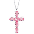 Sterling Silver Pink Crystal Cross Pendant on Chain