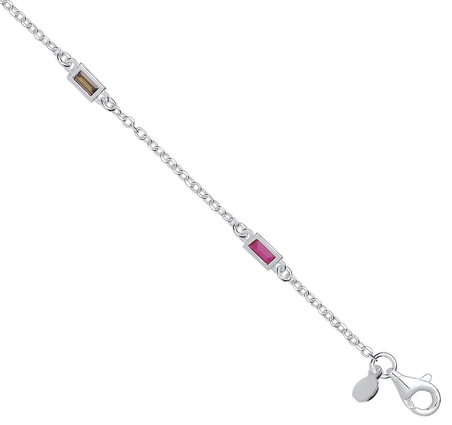 Sterling Silver Five Colour Cubic Zirconias Necklace /Bracelet